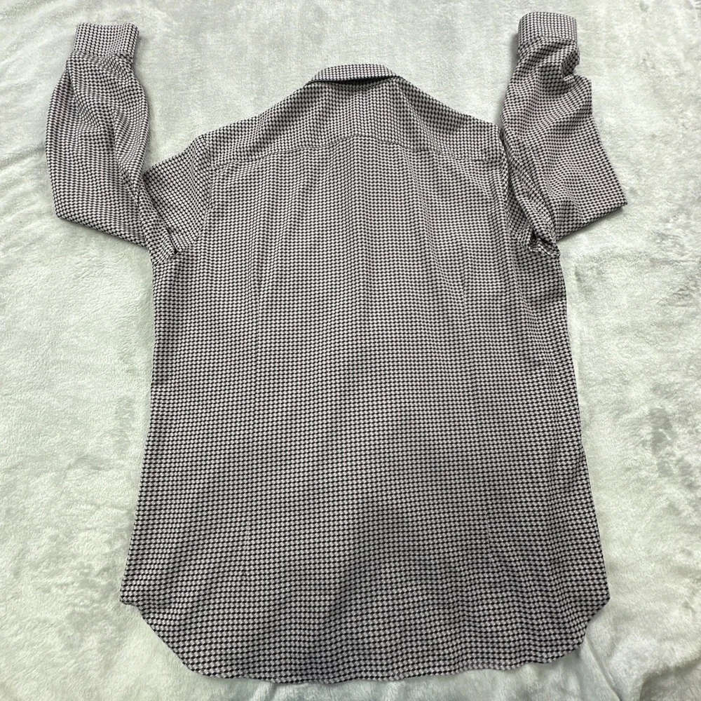 WRK 4‎ Way Stretch Long Sleeve Shirt Mens 18 Pink Black Geometric Print Stretch